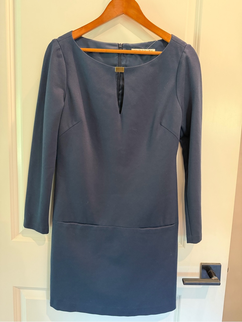 Trina Turk Navy Long-Sleeve Shift Dress with Keyhole Detail
